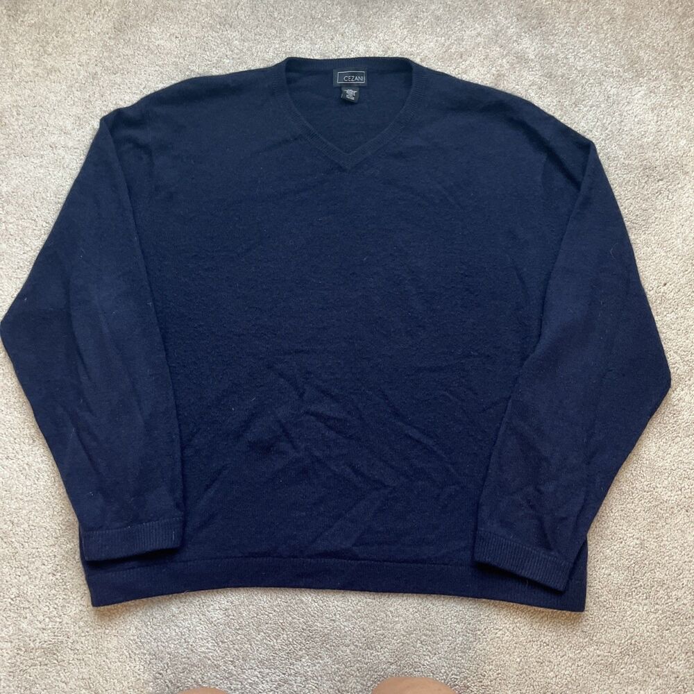 Cezani Cashmere Sweater Mens XXL V-neck Navy Classic Quiet Luxury Minimalist
